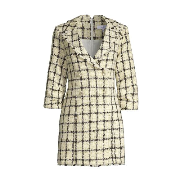LIKELY Emerson Plaid Tweed Mini Coatdress - S - Ivory Black - Picture 1 of 5